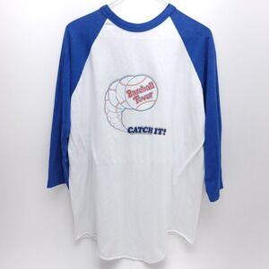 MLB‎ Vintage Stedman 3/4 Sleve Baseball Fever Catch It XL T-Shirt Blue White